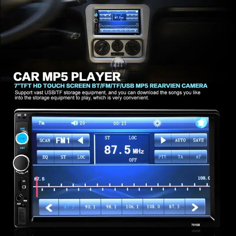 

7" Inch LCD 2 DIN HD Car Radio MP5 Player In-Dash Touch Screen Bluetooth HD Rear View Camera Car Stereo FM + Wireless Remote Ne