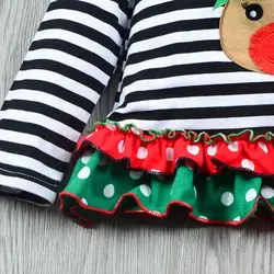 Новая зимняя одежда для маленьких девочек, модный Рождественский костюм с бантом и оленем для малышей, комплект одежды в полоску