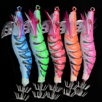 

5pcs 8cm 7.2g Artificial Shrimp Fishing Lure 3D Eyes Bass Bait Freshwater Luminous Saltwater Squid Jigs Accessory Bright Colors