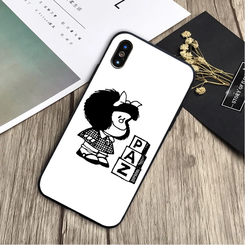 Mafalda милый чехол мягкий силиконовый черный ТПУ для телефона iPhone 5 5C 5S SE 6 6plus 7plus 8 8plus