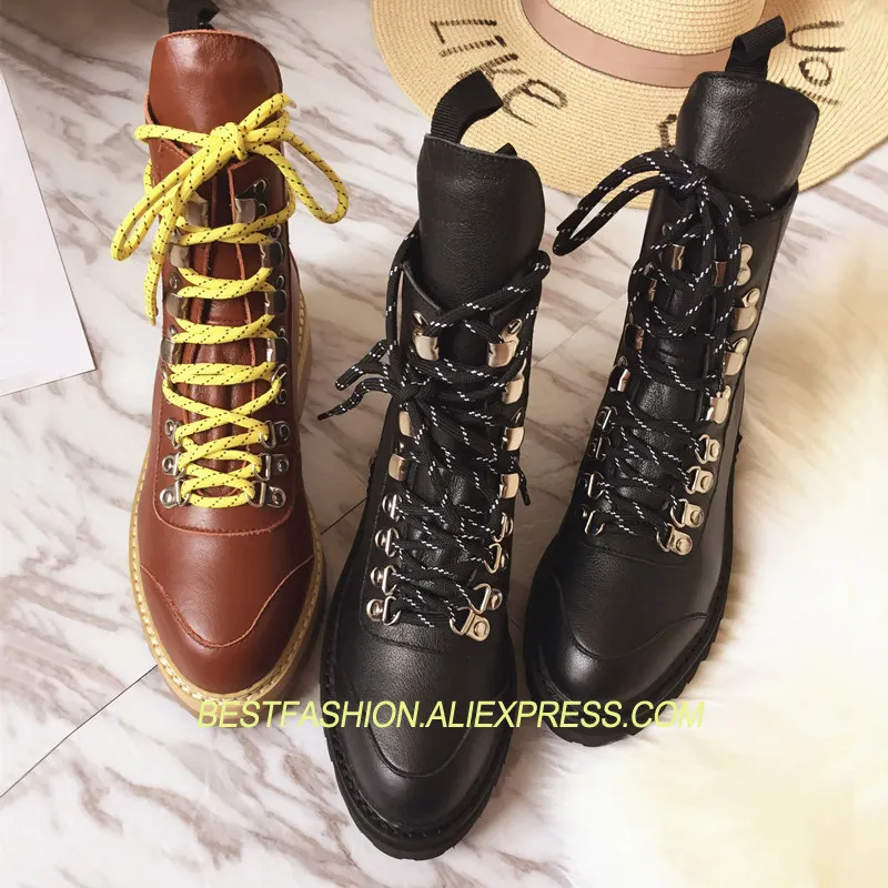 

Hot Autumn Winter Boots Woman Genuine Leather Lace Up Casual Boots Design Ankle Knight Boots Zapatos Mujer Motorcycle boots