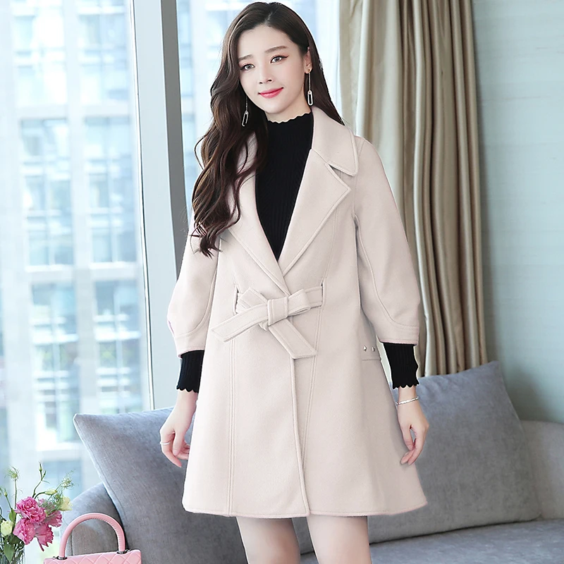 Laine Lâche Épaississement Manteau Drap Mode Long Ceinture Femmes Hiver Tweed rice De 2018 Taille White La blue Nouveau Plus Outwear Manteaux Coréenne Pink X8wP0xq