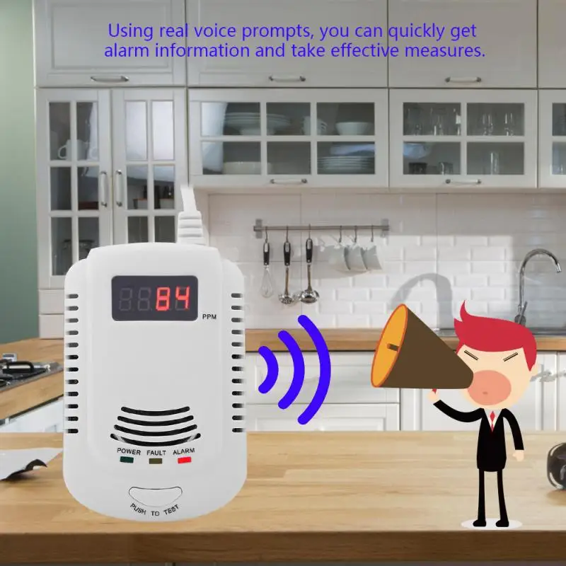 

Intelligent Voice Alarm Combustible Gas Dectector LPC Coal Gas Leak Analyzer US Plug 90V-220V