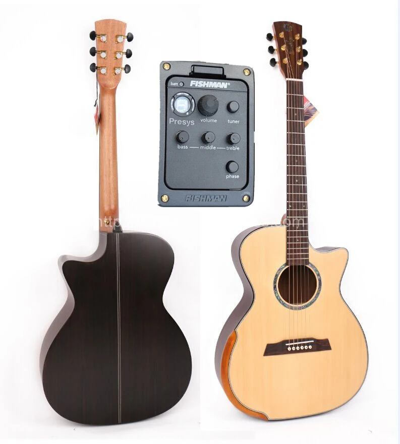 

40" Cutaway Acoustic Guitar,Solid Spruce Top/Rosewood Body guitarra eletrica With LCD Pickup, guitars china With Hard case