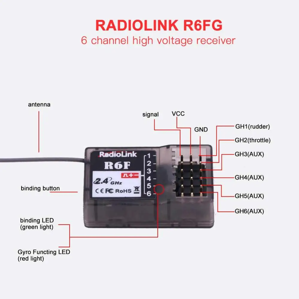 RCtown RadioLink R6F 2,4 ГГц 6CH приемник аксессуар для RC6GS RC4GS RC3S RC4G T8FB передатчик Лидер продаж приемник