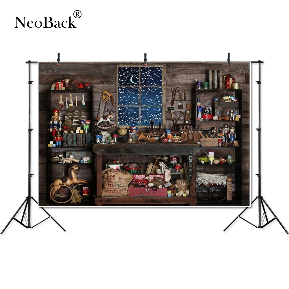 

Thin Vinyl Christmas Santa Store Shop Snow Window Wood Mechanic Tools Banner Photography Background indoor studio Photo Backdrop