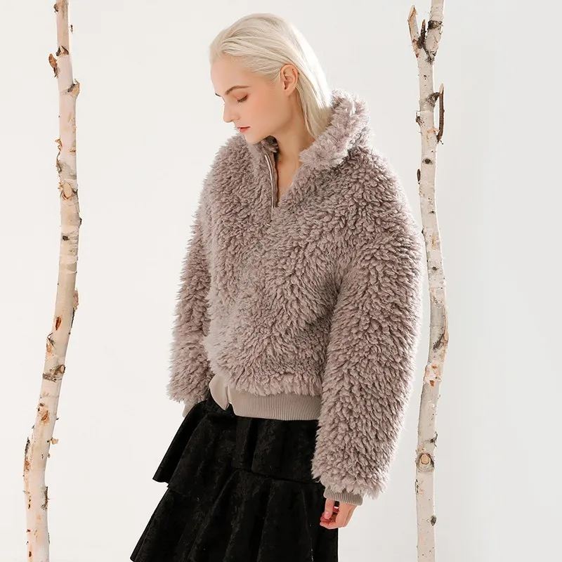 Longues Épais De Manteau 2018 À Hiver Femmes Mode Laine Au Manches Manteaux Veste Femme Lâche Marée Abricot Apricot Revers Nouveau Automne Vgh D'agneau Chaud Garder En 8Tq1wAw