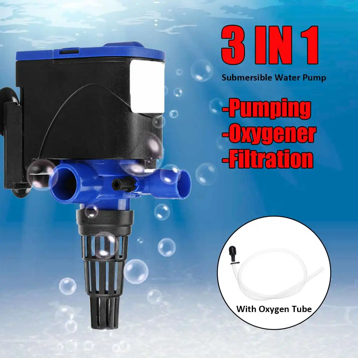 

5W Aquarium Submersible Water Pumping Filter 3 In 1 Oxygener Pond Fish Tank 800L/H ABS AC 220-240V Waterproof Water Pump Filter