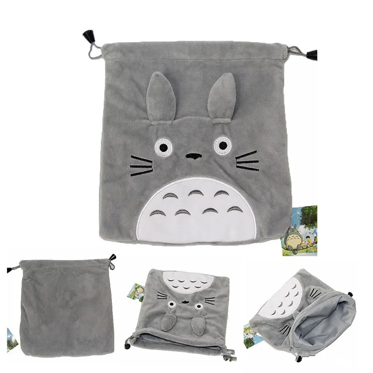 

21X19CM Totoro Storage Bag My Neighbor Totoro Cat Cartoon Gray Plush Soft Stuffed Animals Creative Draw Pocket Plush Purse Bag