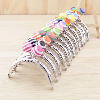 

10Pcs/lot 8.5cm Stripe Lollipop Bead Metal Purse Frame Semicircle Bright And Clean Silver Lace Coin Purse Frames Obag Handle