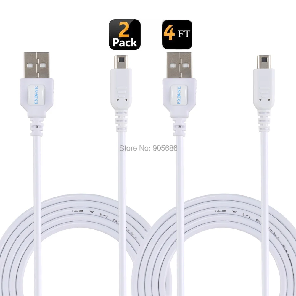 EXLENE 2 шт 3DS зарядное устройство USB кабель питания зарядный шнур для nintendo New 3DS XL/3DS/New 2DS XL/2DS XL/2DS 1,2 m Белый