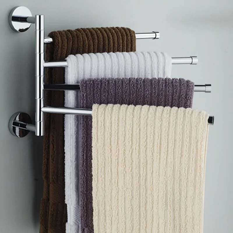 

Bathroom Towel Support Waterproof 180 Degree Rotation 4 Rods Powerful Suction Stainless Steel Towel Rack Organizer