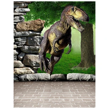 

JABS 5x7ft 3D stone floor, lawn, stone, tree, dinosaur Photography Backdrops for Children Birthday Photo Background