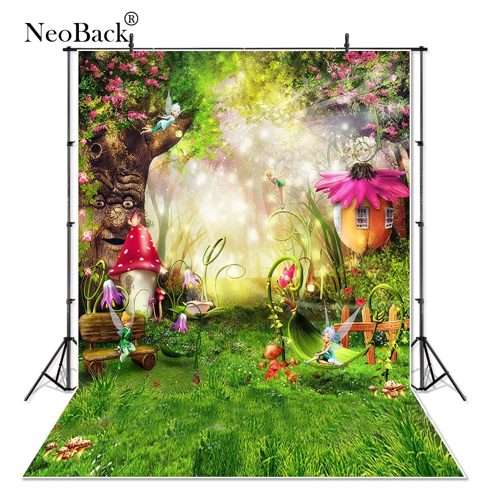 

Thin Vinyl Fairy Tale Forest Photography Backdrops Children Backgrounds Photo Studio Mushrooms Elves Flowers Photo Background