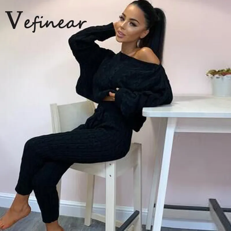

Sweater Two Piece Set Knitted Long Sleeve Crop Tops And Bodycon Pant Suit Winter Sexy 2 Piece Set Women 2019 Outfits