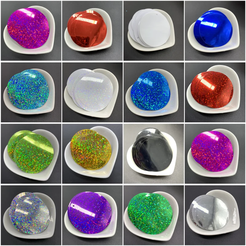 

50Pcs/Lot 50mm Flat Round Sequins With 1 Side Hole PVC Flat Round Loose Sequin Paillettes Sewing Craft DIY Wedding Pendant