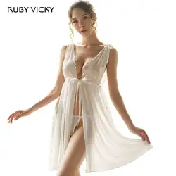 RUBY VICKY 2018 Новое Кружевное сексуальное платье для сна женское нижнее белье женская ночная рубашка v-образный вырез стиль пижамы для ванной