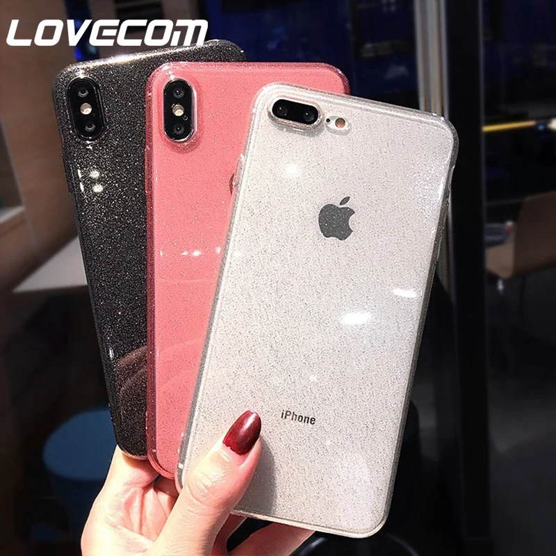 

LOVECOM Solid Glitter Powder Phone Case For iPhone 11 Pro Max XR X XS Max 7 8 6S Plus Soft Transparent Shell Phone Back Cover