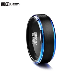 

Black Matte Surface Blue Edge Promise Band Men Rings 100% Tungsten Carbide Multi-size Anillos para hombres Pierscienie