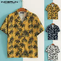 INCERUN 2019 Мужская гавайская рубашка принт нагрудные шеи топы с короткими рукавами летние Повседневное Пляжные рубашки Для мужчин Camisa уличная