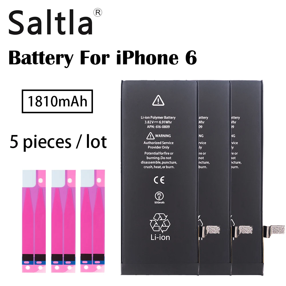 

5 Pieces/lot Original Saltla Battery For iPhone 6 Real Capacity 1810mAh New 6G Mobile Replacement Batteries with Repair Sticker