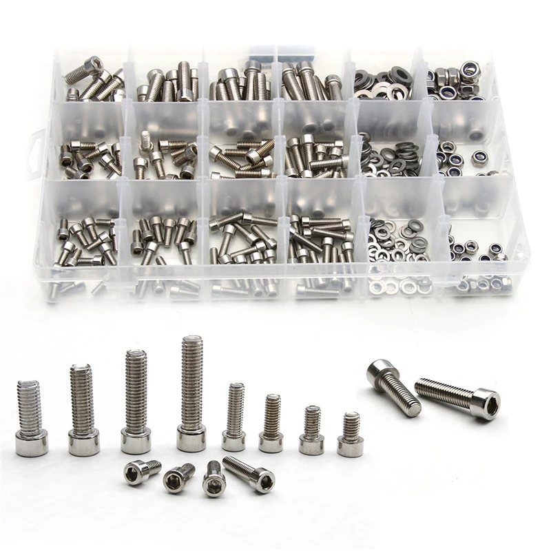 

345PCS M5/M6/M8 Stainless Steel Round Column Hexagon Head Cylinder Screw Locknut Nut Bolt Washer Assortment Kit