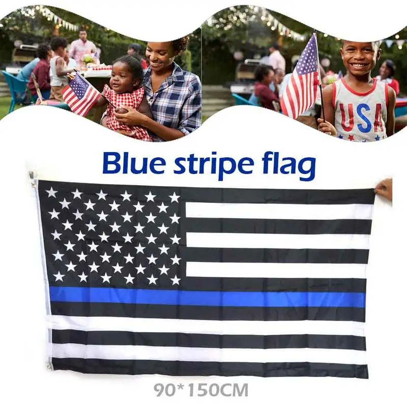 150*90 см тонкие синие полосы флаги США втулки полицейские флаги черные белые синие флаги