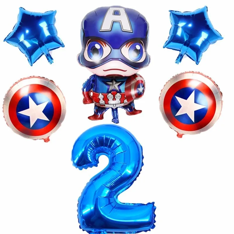6 шт. большой Капитан Америка фольга шары 40 дюймов номер и 18 Круглый баллоны игрушка супер герой День рождения украшения Дети