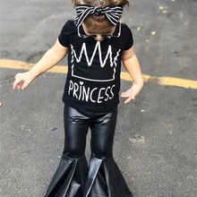 PUDCOCO/Новинка; хлопковый топ для маленьких девочек; футболка+ расклешенные брюки; комплекты одежды; От 2 до 7 лет