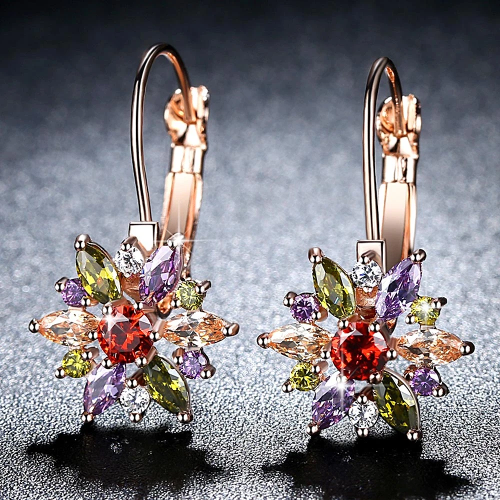pendientes de cristal con forma de flor para mujer, joyería con estilo, Vintage, amor, boda, 4 colores, - AliExpress