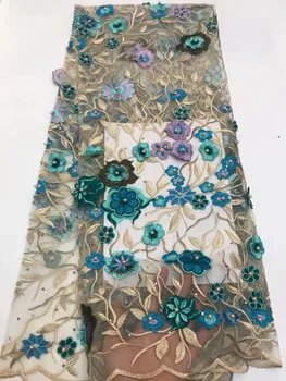 

3D lace fabric 2019 high quality lace African french net lace fabric with pearls beaded Nigerian lace fabrics for women dress