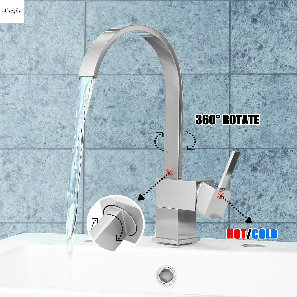 

Copper Brushed Square Kitchen Sink Faucet Spout Single Handle Mixer Tap Bathroom Cold And Hot Water Faucet Water Filter Taps