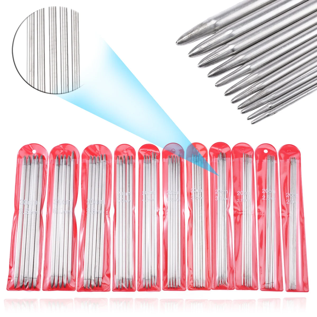 

Mayitr 55pcs/set 20cm 11 Size Double Pointed Straight Knitting Sewing Needles Tools Sweater Knitting Needles Stainless Steel