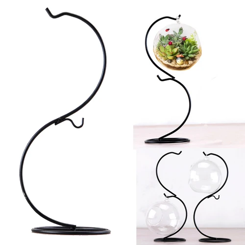 

S shape Plant Glass Vase Iron Hanging Stand Holder Home Garden Decoration