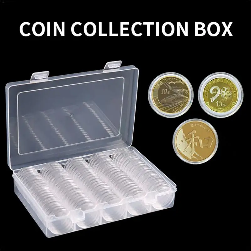 

100Pcs/Box 27mm Round Boxed Holder Plastic Storage Collection Coin Transparent Display Cases Organizer Collectibles Gifts