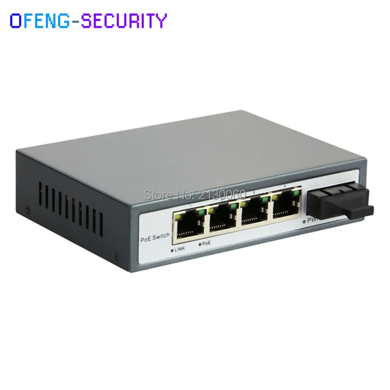 

5 port 10/100M POE Switch 4xPOE + 1xfiber port 65W Power 802.3af/at, SC SM dual fiber, 1310nm