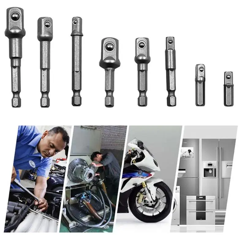 

8Pcs Socket Adapter Impact Hex Shank Drill Bits Bar Set 1/4" 3/8" 1/2" Bits + 1Pcs 1/4" Right Angle Drill Adapter Attachment