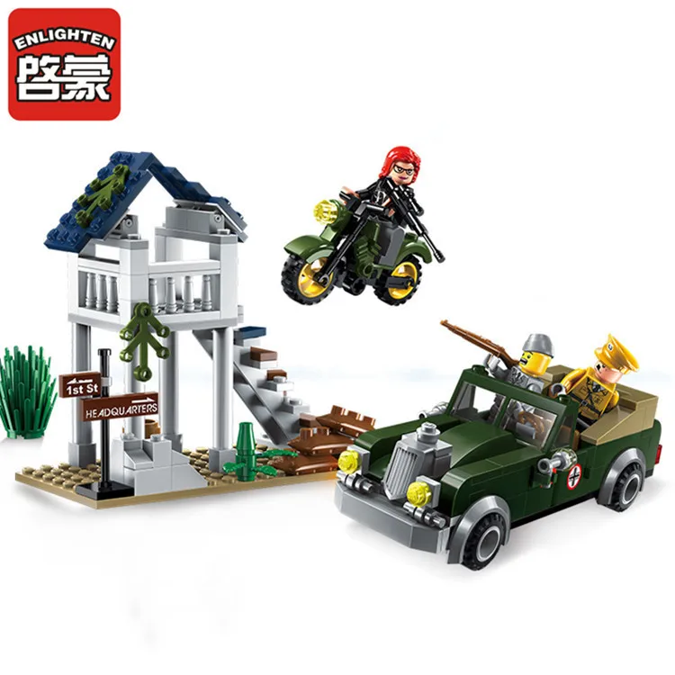 

Spelling Insert Building Block 1708 Boy Military War Chariot Motorcycle War Chariot Lookout Platform Special Task Zero Toys