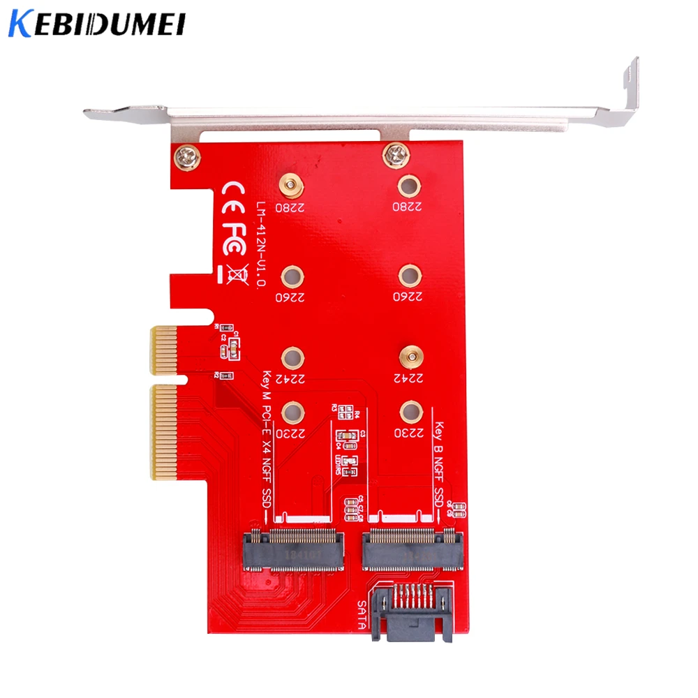 

KEBIDUMEI Expansion Card Dual Interface Card M.2 M2 SSD PCI Express 3.0 NGFF TO PCIE Adapter M Key B Key 2230 2242 2260 2280
