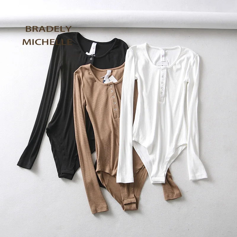 BRADELY ميشيل 2018 مثير النساء ضئيلة طويلة الأكمام ملابس علوية من القطن داخلية مع خفية زر الإناث السروال القصير الشارع الشهير ارتداءها