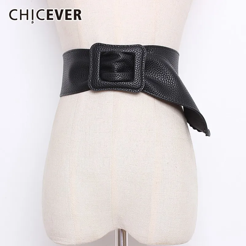 

CHICEVER Autumn Winter PU Leather Wide Belts For Women High Waist Fashion Black Female Belts For Coat Accessories Fashion Tide
