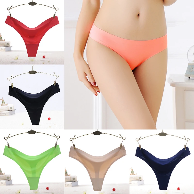 

Solid Popular 1PC Hot Sale Panties Sexy Women Lingerie Underwear Thong Ice Silk Girls High Quality Cotton Seamless