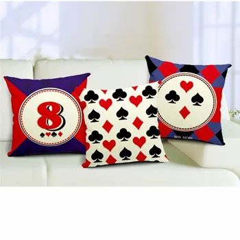 

18" Quality couch cushion Invisible Zipper cotton Linen Home decorative pillow Poker playing cards shape design 45x45cm pillows
