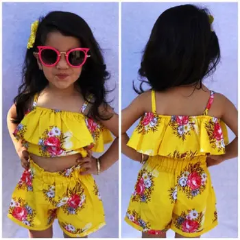 

Toddler Kids Baby Girls Summer Floral Clothes T-shirt+Pants/Shorts 2Pcs Set