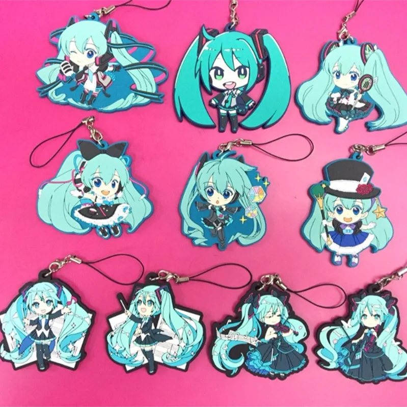 

10 pcs/lot Hatsune Miku figurine phone strap Anime Vocaloid figures cosplay pendant keychain two dimensions toy doll fans gift