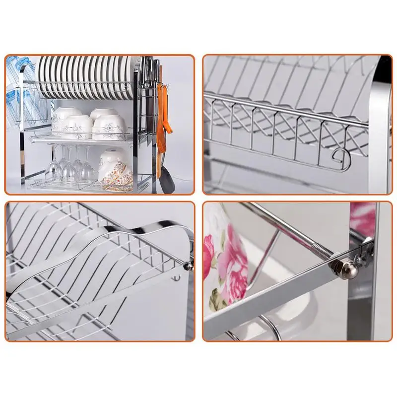 متعددة الوظائف تخزين الرف تجفيف ثلاثة طبقة الكروم لوحة استنزاف رف المطبخ تخزين الرف مع لوحة تفريغ