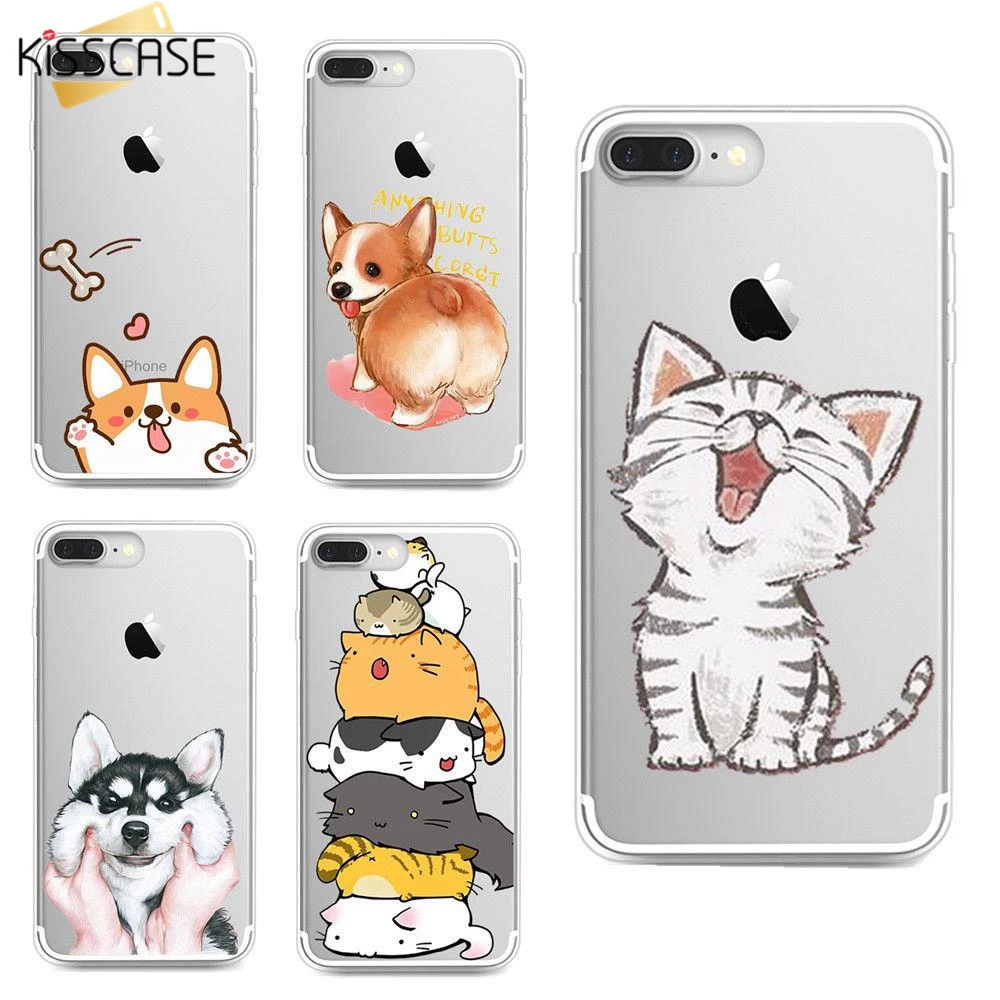 KISSCASE Cute Dog Animal Soft Transparent Case For iPhone X XS 6 7 8 Plus 5 5S SE 5C 4 Max XR TPU Coque Capinha Cover |