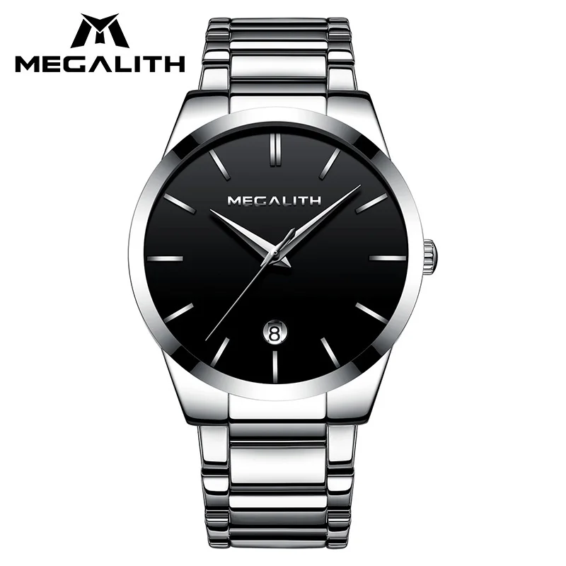 

MEGALITH Men's Casual Watches Waterproof Analogue Date Wrist Watches Fashion Stainless Steel Quartz Wristwatch Men Clock