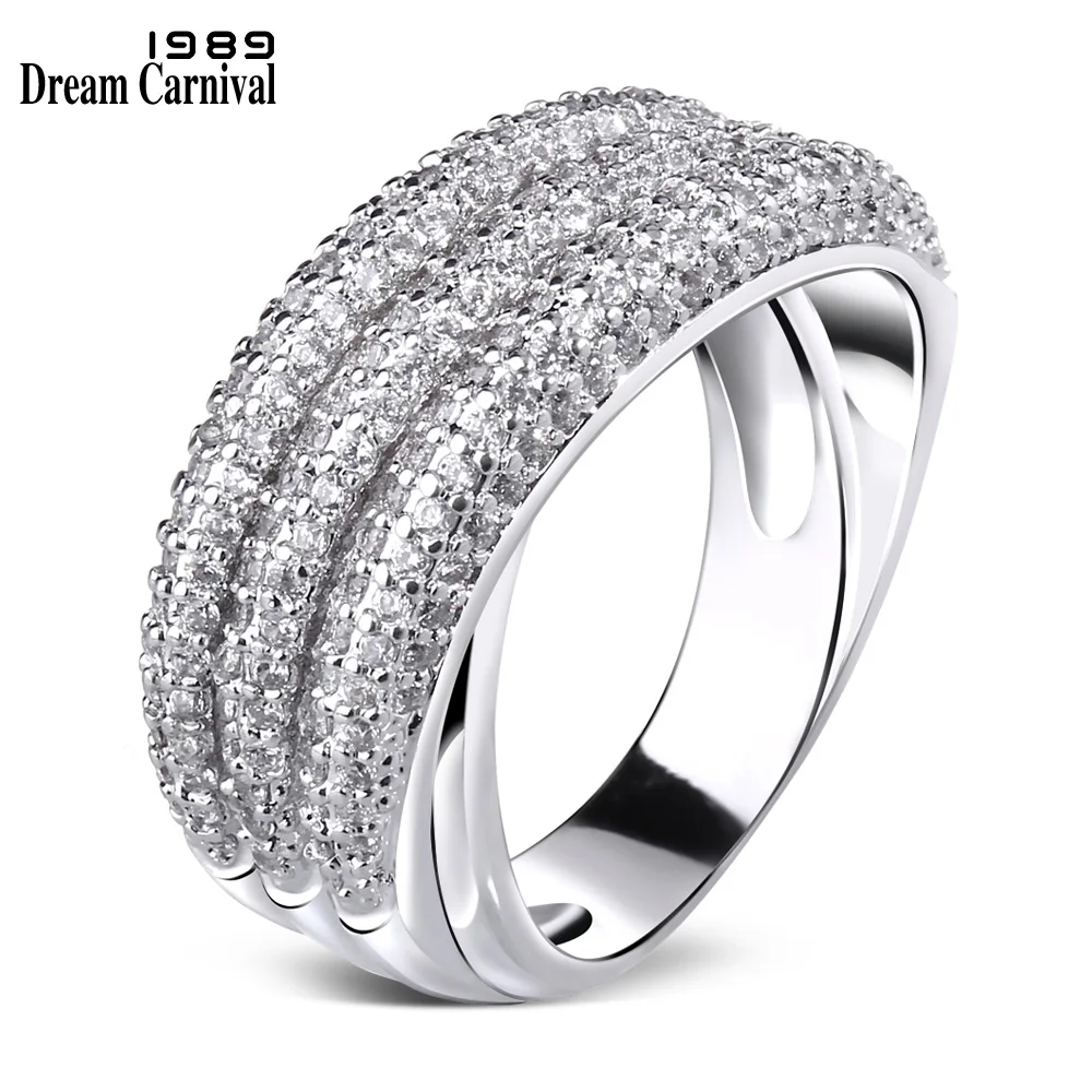

DreamCarnival1989 Three Band Design Wedding Ring for Women Luxury CZ Paved Anillo Mujer Rhodium Color Anel bagues femme SJ10340