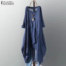 Mais tamanho zanzea verão xadrez vestido verificado 2021 feminino vintage assimétrico bainha vestido de verão feminino mujer vestidos robe femme